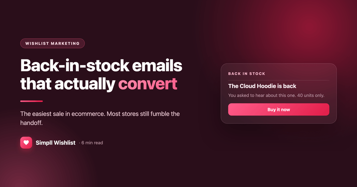 Back-in-stock emails that convert, showing the anatomy of the alert: send immediately, name the product, one button, real scarcity.